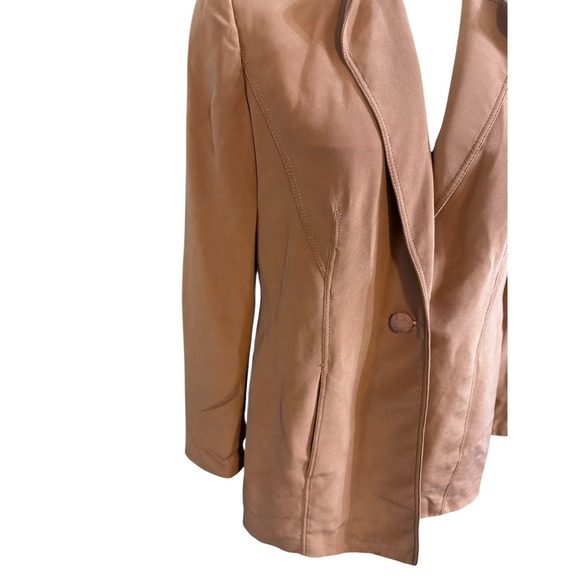 Kathrine Kelly 100% Silk LuxuryBlazer Jacket Coat  Brown Tan Soft Leather Look 8 - Picture 4 of 8